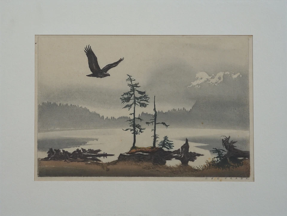 Hochwaldsee mit Adler Leo Frank 1884 Farbholzschnitt - Bild 4 von 4