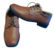 Owsor Boys Dress Shoes Brown Square Toe Tie Sz 3 Church Wedding Gently Used