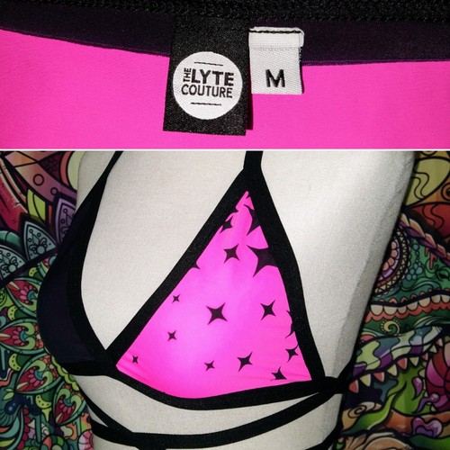 NWOT Lyte Couture Neon Pink And Black Rave/Festival Set With Matching Mask~ Sz M - Picture 4 of 4