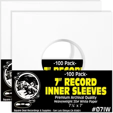 (200) 7" Record Inner Sleeves - White ARCHIVAL Paper ACID FREE 45rpm - #07IW
