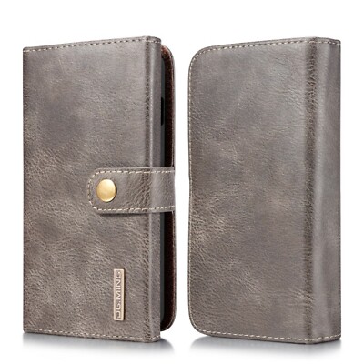 DG.MING Wallet Case für Samsung Galaxy S10 Echt Leder Brief Tasche 2in1 Bag Grau