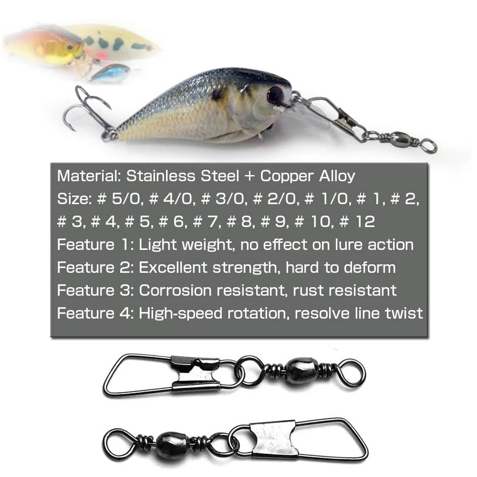 50/100PCS Fishing Barrel Swivel with Interlock Snap Fishing Swivel Size 14#-3/0 - Image 4 of 4