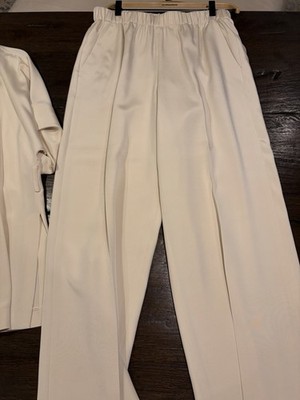 Lafayette 148 New York 94% Silk 2-Piece Pant Set Ivory Scarf Tie Jacket Pants M