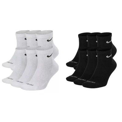 Nike Everyday Dri-Fit 6 Pairs Black White Ankle Crew Socks Cushioned Gym Sports