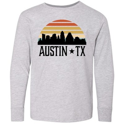 Inktastic Austin Texas Skyline Vintage Youth Long Sleeve T-Shirt Travel Clothing