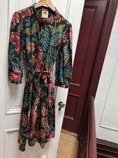 Farm Rio Flowerdoscopic Canvas Midi Dress Button-Down Medium Puff Sleeve Pockets