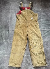 Men's Vintage Carhartt Duck Canvas Quilt Lined Double Knee Front Overalls Sz 36