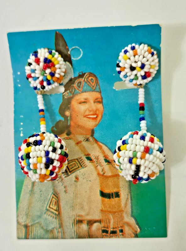 Estate Find, Vtg Beaded Clip-On Earrings. Original Card. Cultural Collectibles