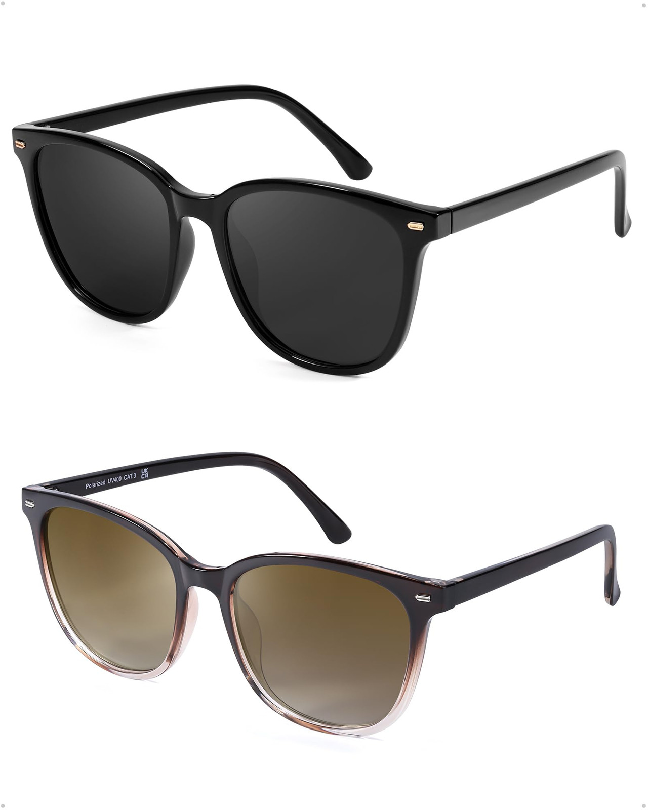 2 Packs Sunglasses for Women Polarized UV400 Protection Lens Big Frame Fashio...