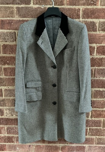 Daks, DAKS Vintage Pure Wool HOUNDSTOOTH Tweed Crombie COAT Damen 14 Velvet Collar