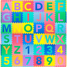 Kids Puzzle Alphabet Numbers Shapes Foam Play Mat 36 Tiles, 12"X12" and 24 B