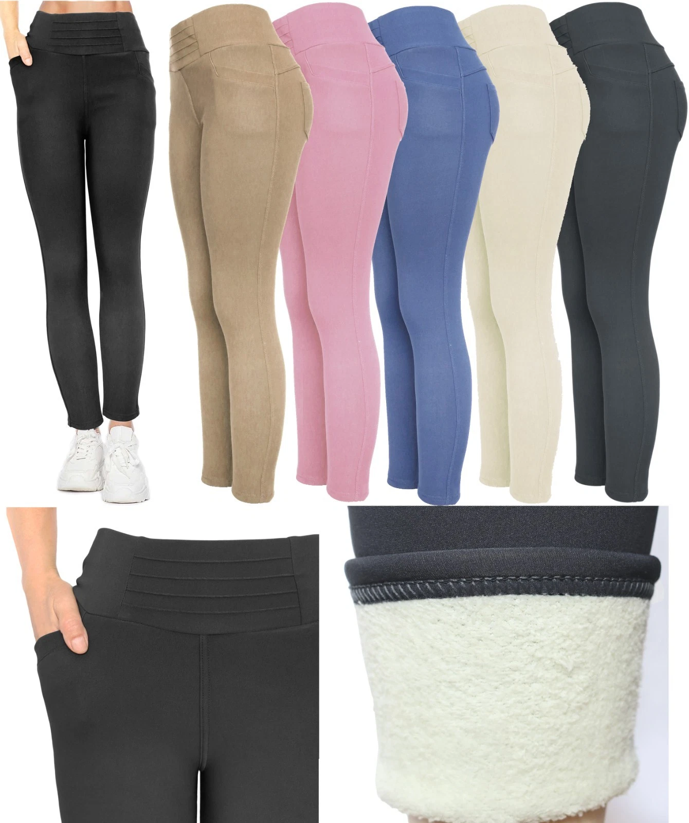 Classic Look Women's Winter Plush Lined Thick Pants Solid Color Dressy Leggings