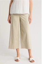 Vince Linen Blend Wide Leg Crop Pants Side Zip Beige Career Casual Women's 8