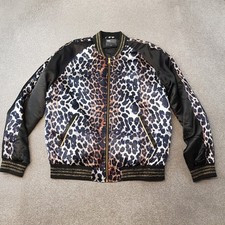 ASOS Mens Jacket Large Black Leopard Toucan Print Bomber Coat Zip Up Animal
