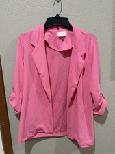 Andree by Unit Pink Women  s Blazer Barbiecore Size M Euc Open Front 3/4 Sleeve