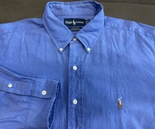 Polo Ralph Lauren Button Down Shirt Mens 17-33 Blue Yarmouth 100 Cotton Oxford