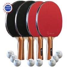 Paddles Pong Sets of 4 - Premium Table Tennis Racket Player Set Ping Portable