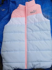 PUMA Puffer Vest Full Zip Youth Girls Size Small 7/8 Pastel Blue Pink