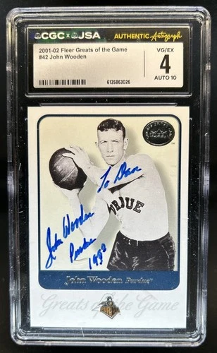 2001-02 Fleer Greats Of The Game John Wooden #42 CGC 4 Authentic Auto Autograph