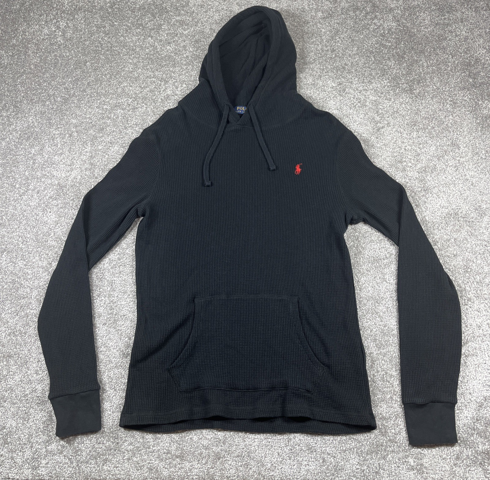 Polo Ralph Lauren felpa con cappuccio uomo media waffle maglia cotone pony preppy nero