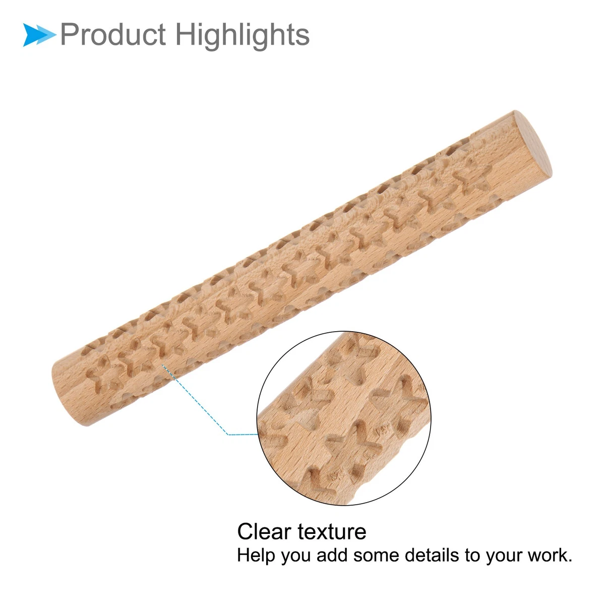 Wood Clay Roller 6 Inch Embossed Star Texture Modeling for Clay Baking DIY