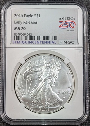 2026 ASE $1 Silver 1oz NGC MS70 Early Releases - Ships Free!