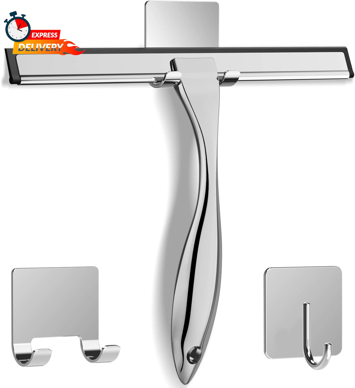 All-Purpose Stainless Steel Shower Squeegee for Shower Glass Door with 2 Adhesiv