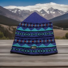 Vintage Smiley Wool Ski Beanie Winter Knit Hat Striped Nordic USA Made Purple