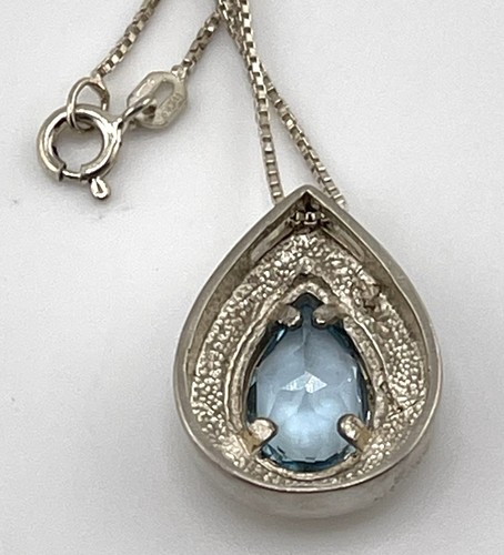 VTG TEARDROP TOPAZ PENDANT Necklace 925 Sterling Silver 17” 6.2grams ITALY - Picture 9 of 9