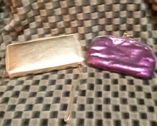Silver Solid Zip Wristlet Wallet for Women w/ Purple Coin Purse, Credit Card