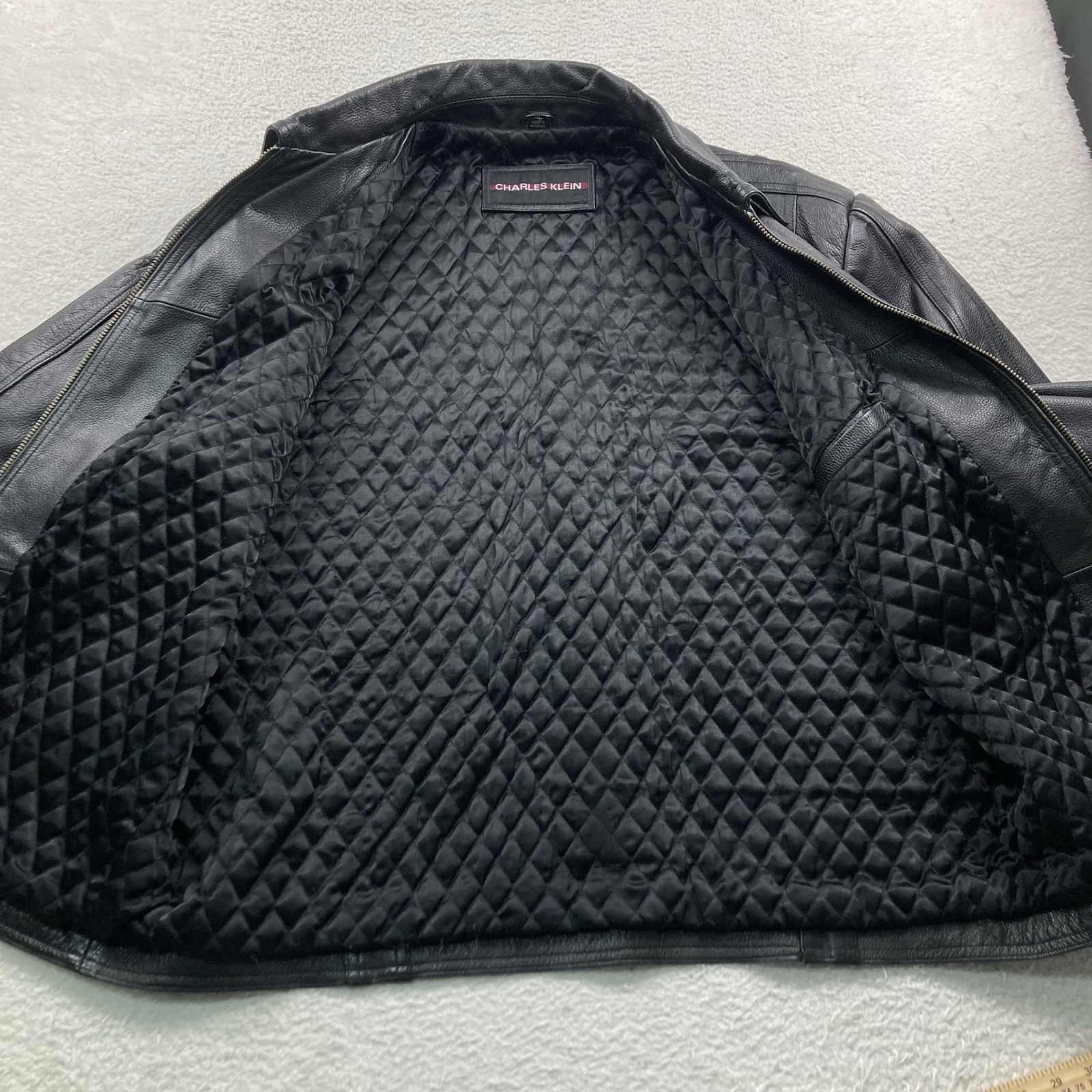 Vintage Charles Klein Leather Jacket Men XL Black Quilted Lined Zip Bomber Moto thumbnail 2