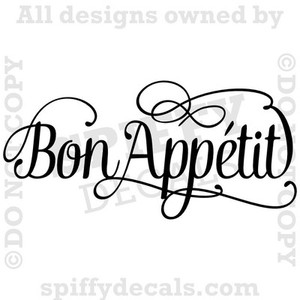 BON APPETIT Kitchen Breakfast Nook Lunch Dinner Quote Vinyl Wall Decal ...