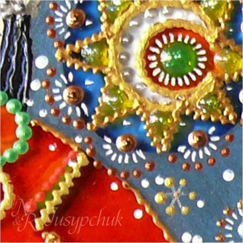 Pintura popular tradicional ucraniana sobre vidrio hecha a mano decoración de pared enmarcada 14x14cm - Imagen 2 de 5