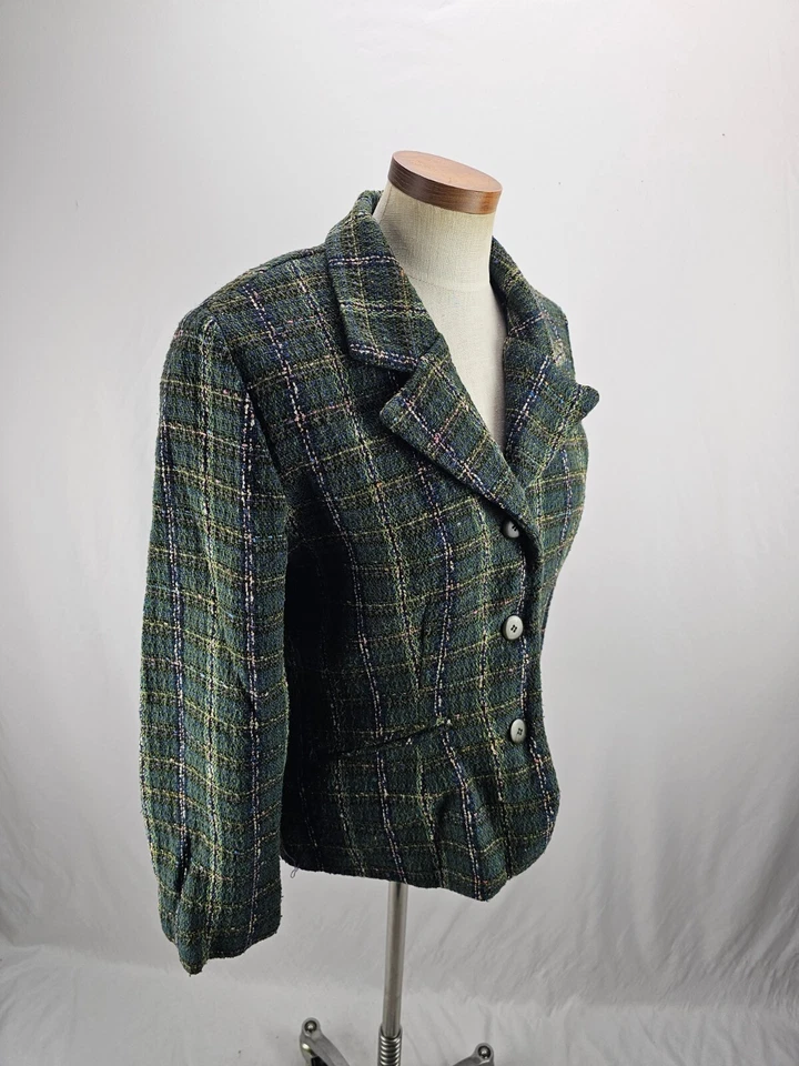 Chaqueta Blazer Hillard & Hanson Para Mujer Verde Ventana Mezcla Algodón 12 Foto 2 de 4