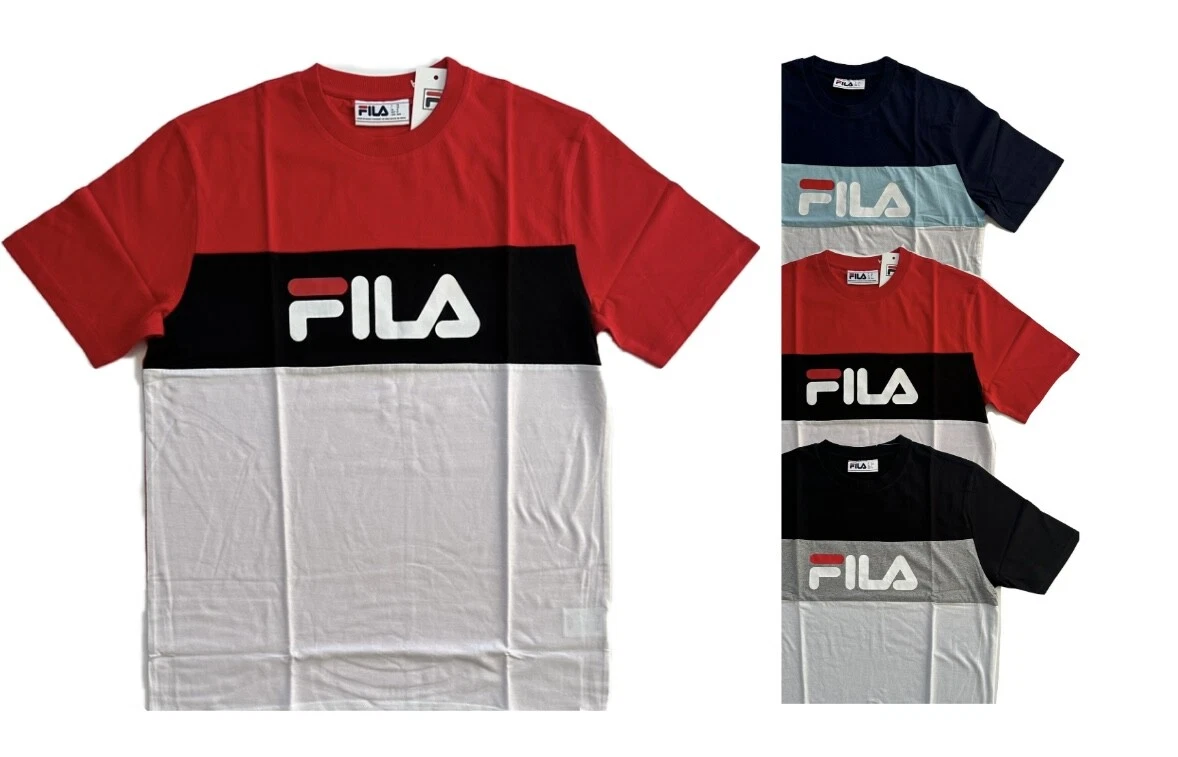 Fila Mens T Shirt Short Sleeve Crew Neck Cotton Red Grey Blue Top Tee XS 2XL