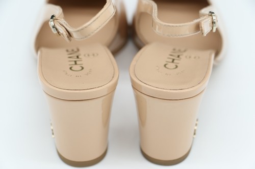 CHANEL Patent Calfskin Cap Toe CC Slingback Pumps EU 38 US 8 - Beige - Picture 8 of 22