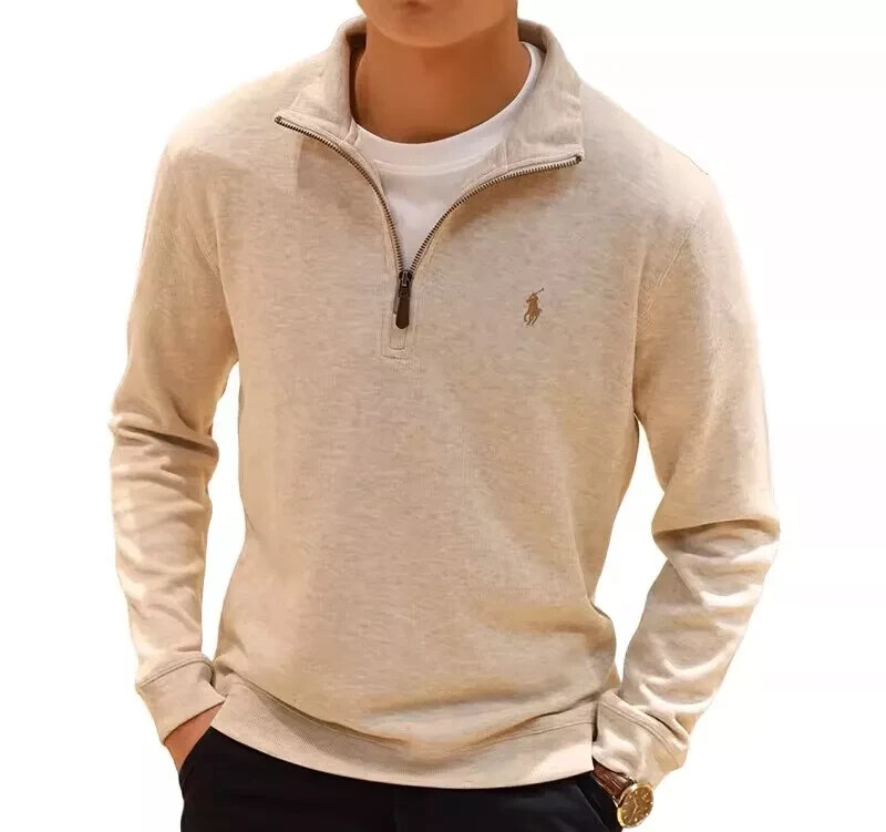 POLO RALPH LAUREN MENS OAT QUARTER ZIP PONY LOGO JERSEY FUNNEL SWEATER JUMPER