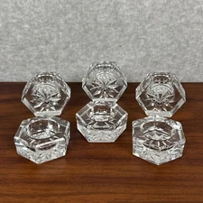 VTG Cut Crystal Glass Open Salt Cellar 2" Faceted Hexagon Starburst SET OF 6