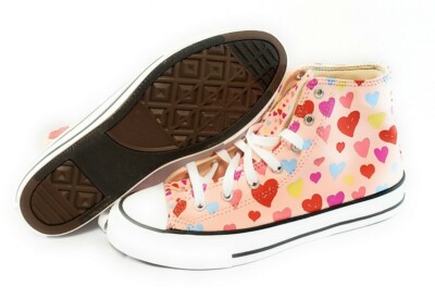Youth Girls Converse All Star Chuck Taylor 671608F Pink Hearts Sneakers Shoes