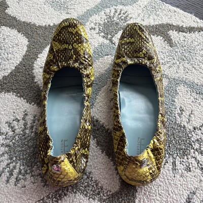 LAMBERTSON TRUEX GREEN PYTHON SNAKE SKIN SCRUNCHY BALLET FLAT SHOES 9.5 US