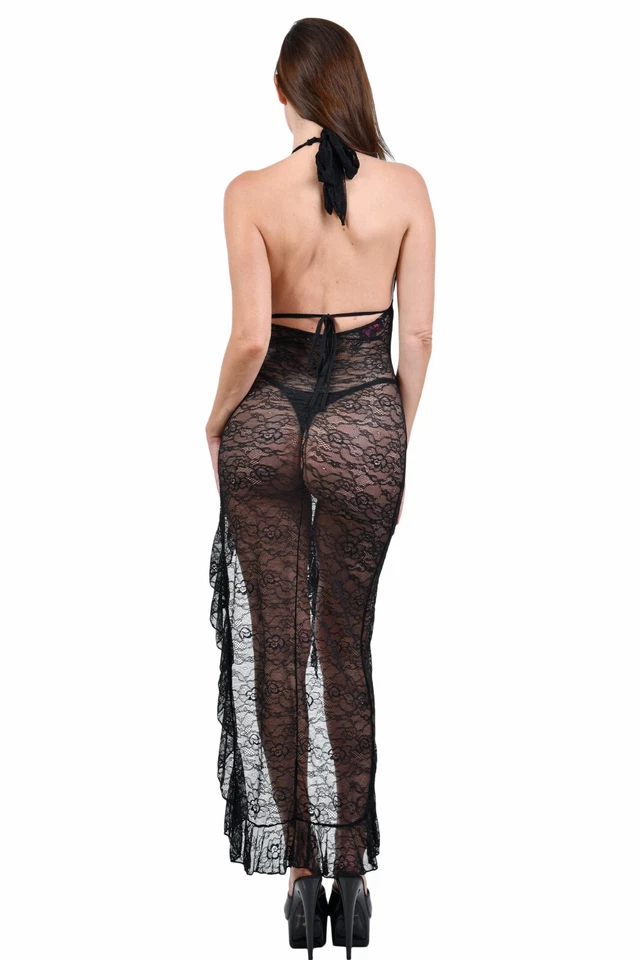 Robe Longue Dos Nu en Dentelle Transparente avec Fente – 3 Coloris - Photo 3/4