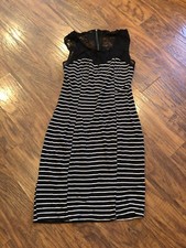 NWT Anthropologie Black White Lace Boho Striped Fitted Dress-S M-$158