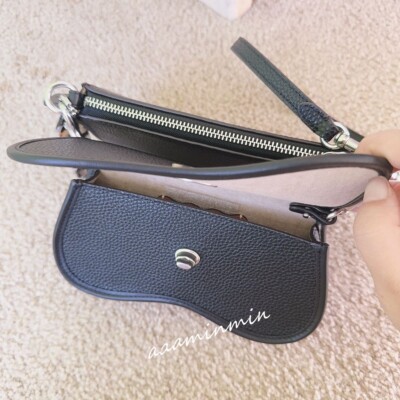 NWT Coach Wavy Double Pouch Bag In Coachtopia Leather-Black CT381