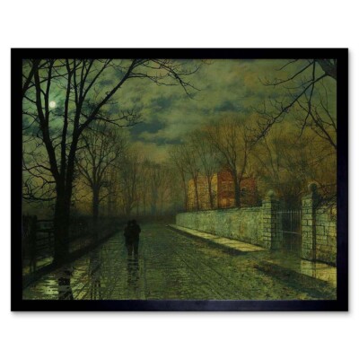 John Atkinson Grimshaw Paintings Figures Moonlit Lane Rain 12X16 Framed Print