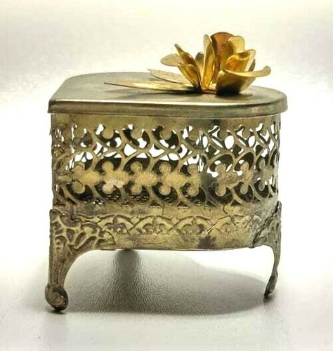 Vintage Herzform Valentinstag Metall Spitze Filigran Silber Chrom Schmuckschatulle - Bild 2 von 3