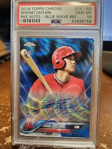 2018 Topps Chrome Shohei Ohtani Blue Wave RC Rookie Auto /150   PSA 10