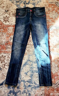 blaue Mädchenjeans mit rosa Herznieten Gr. 146, Marke: Y.F.K.
