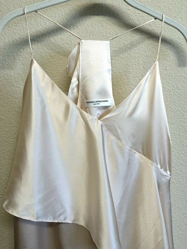 Amanda Uprichard Satin 100% Silk Dress Size L Rivage Ruffle Bone Ivory NEW - Picture 5 of 7