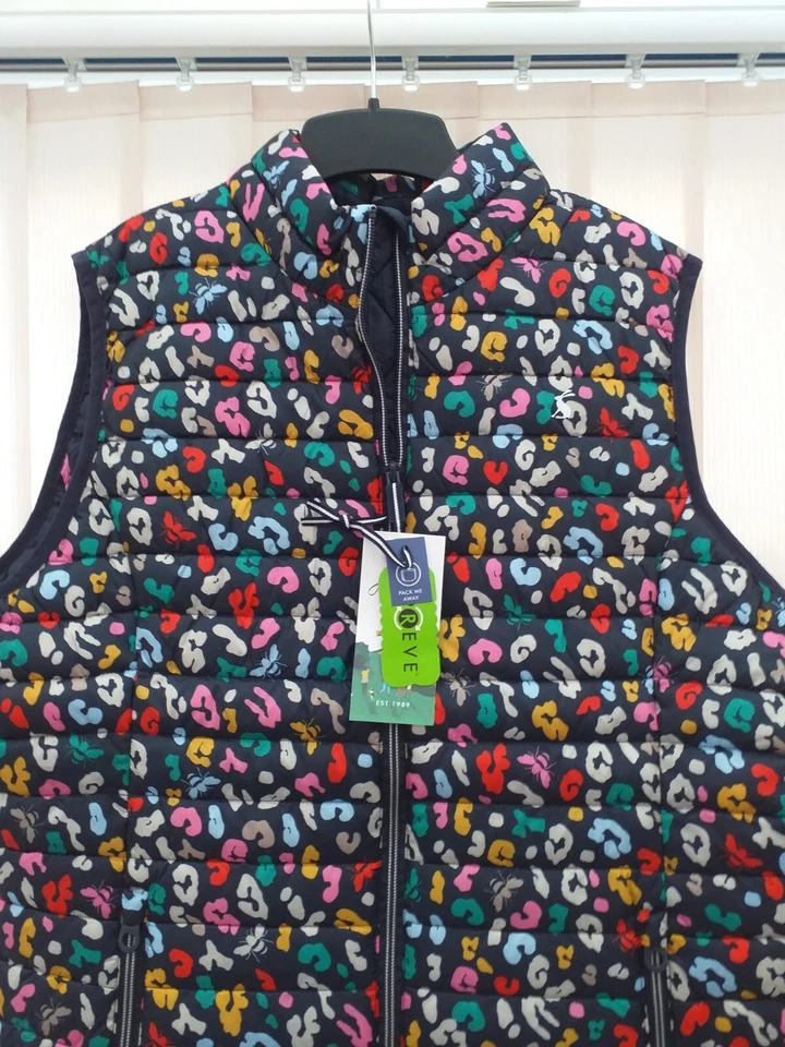 Joules Navy Multicolored bee  water resistant packable Gilet UK 10 BNWT - Image 2 of 3