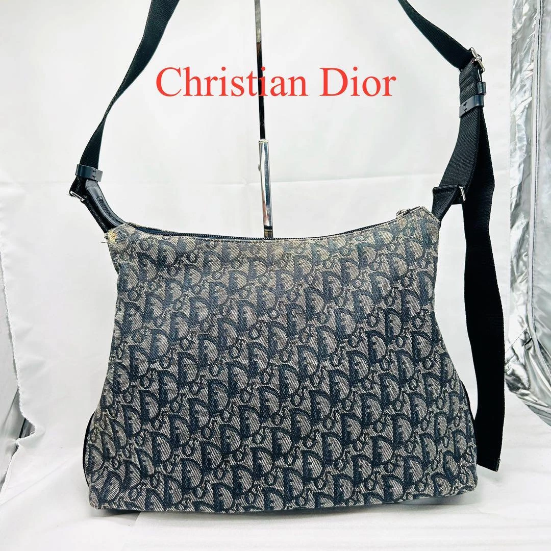 Sac bandoulière Christian Dior trotteur cuir marine authentique